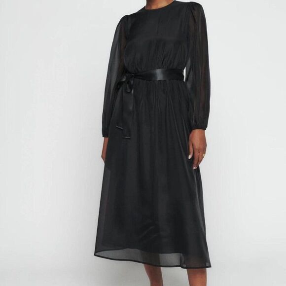 Reformation Meesha Midi Dress in Black Size 4 Sheer Whimsigoth - Picture 1 of 11